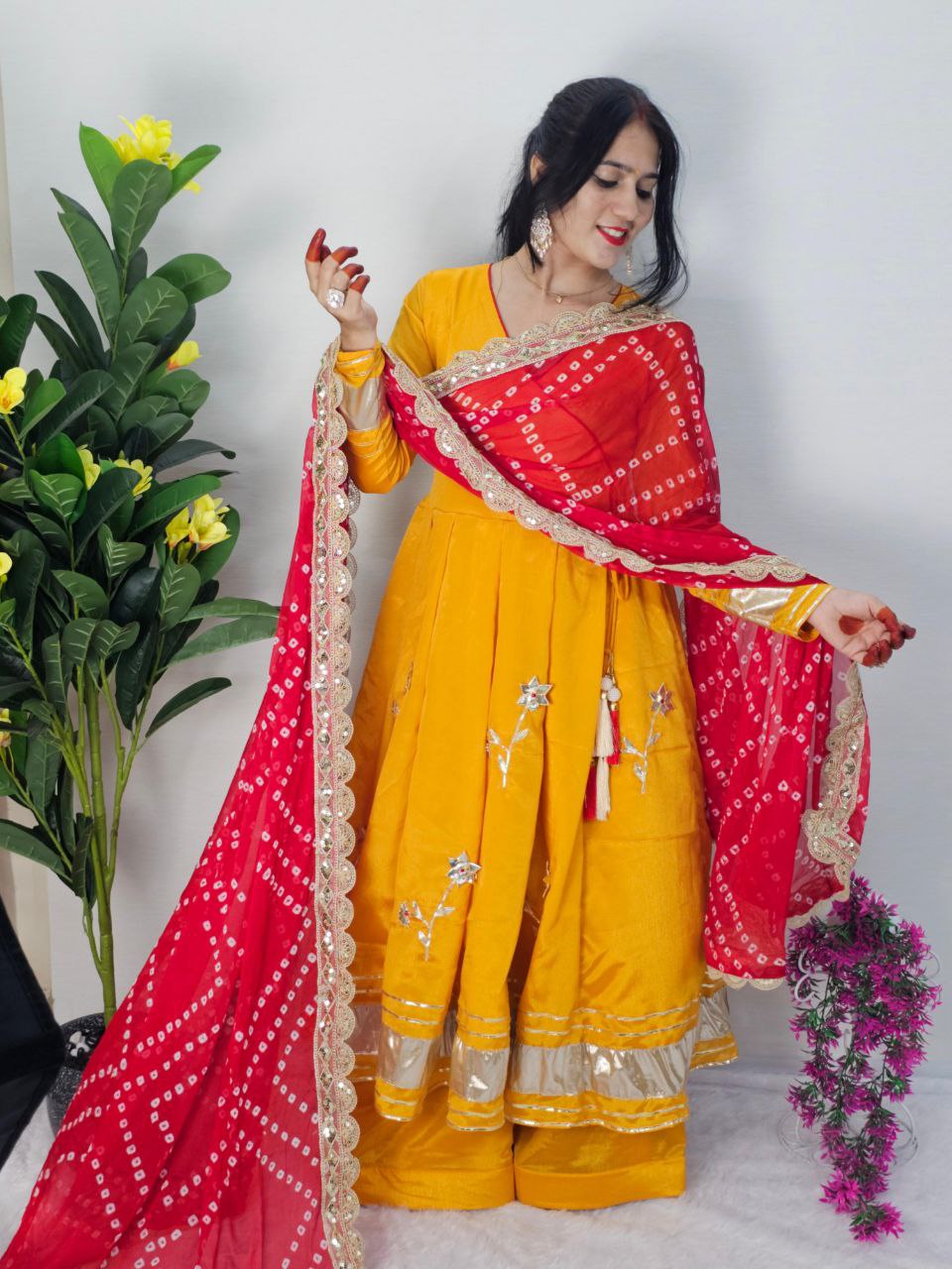 Purely Handmade Anarkali Plazzo Set with Bandhani Dupatta – A Royal Festive Look 💃