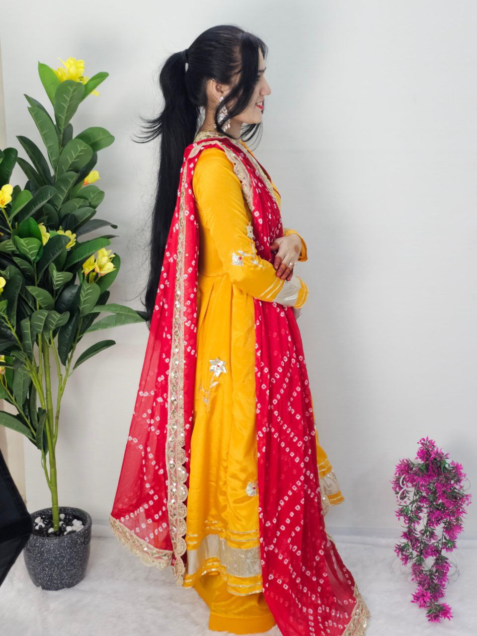 Purely Handmade Anarkali Plazzo Set with Bandhani Dupatta – A Royal Festive Look 💃