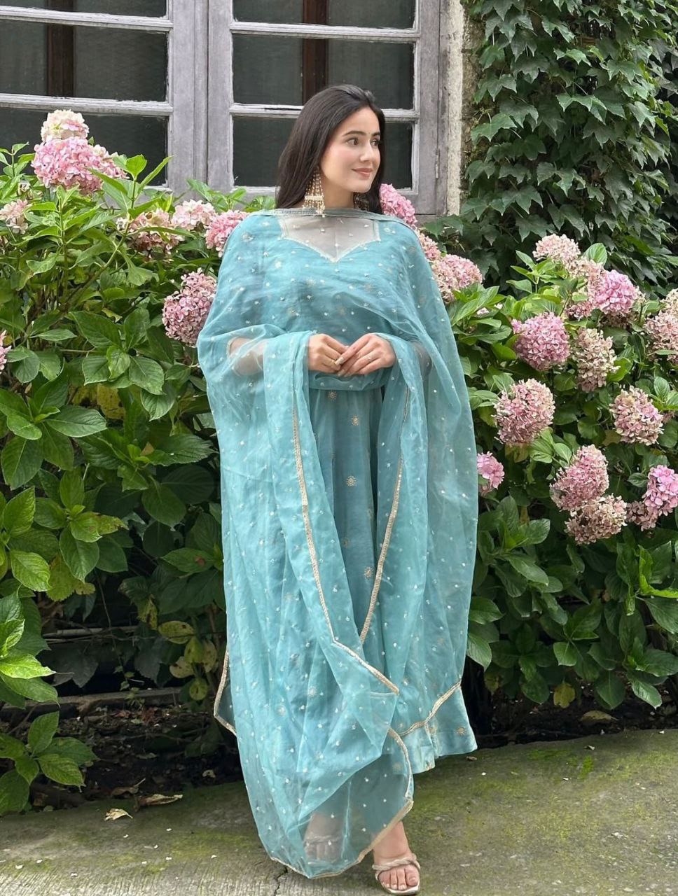 Premium Barbary Silk Embroidered Kurti with Twill Net Dupatta | Elegant Festive & Party Wear