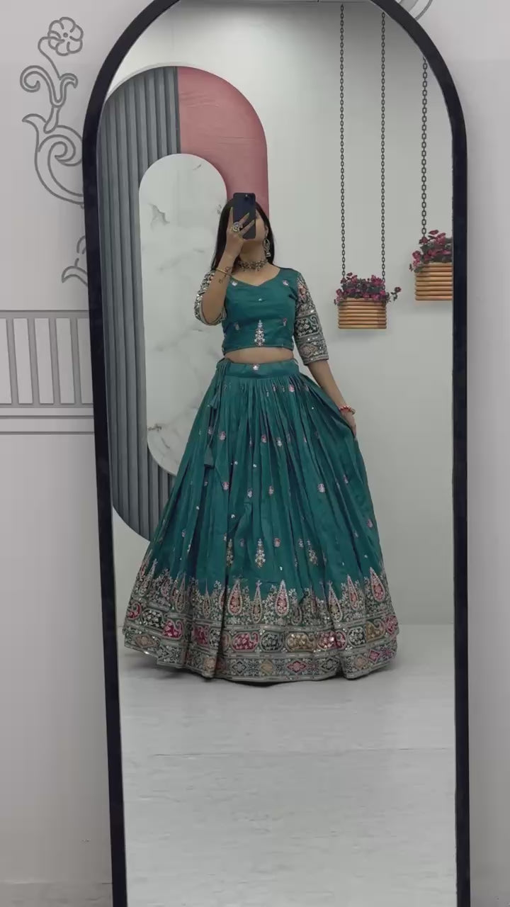 Pure Vichitra Embroidered Lehenga Set