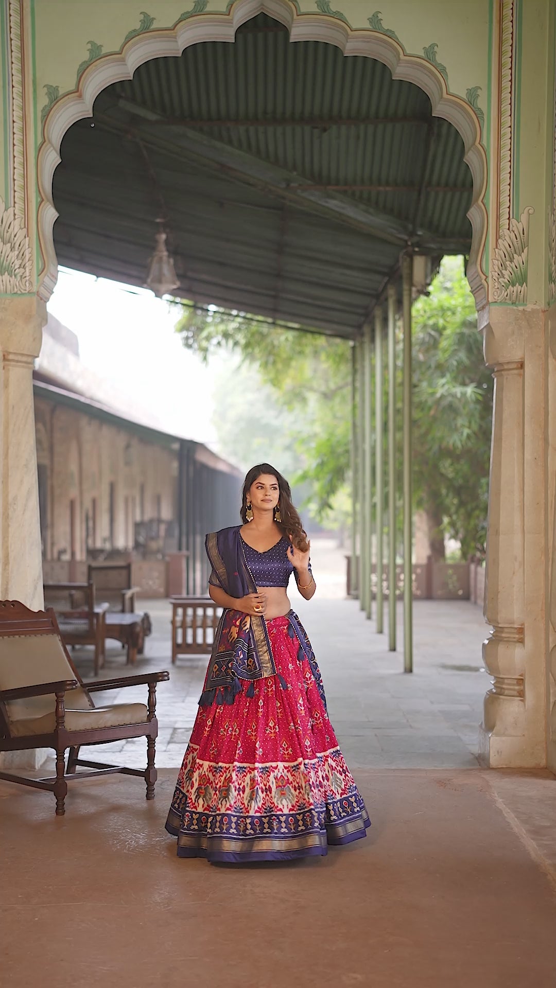 Tusser Silk Lehenga Choli with Intricate Print and Dupatta