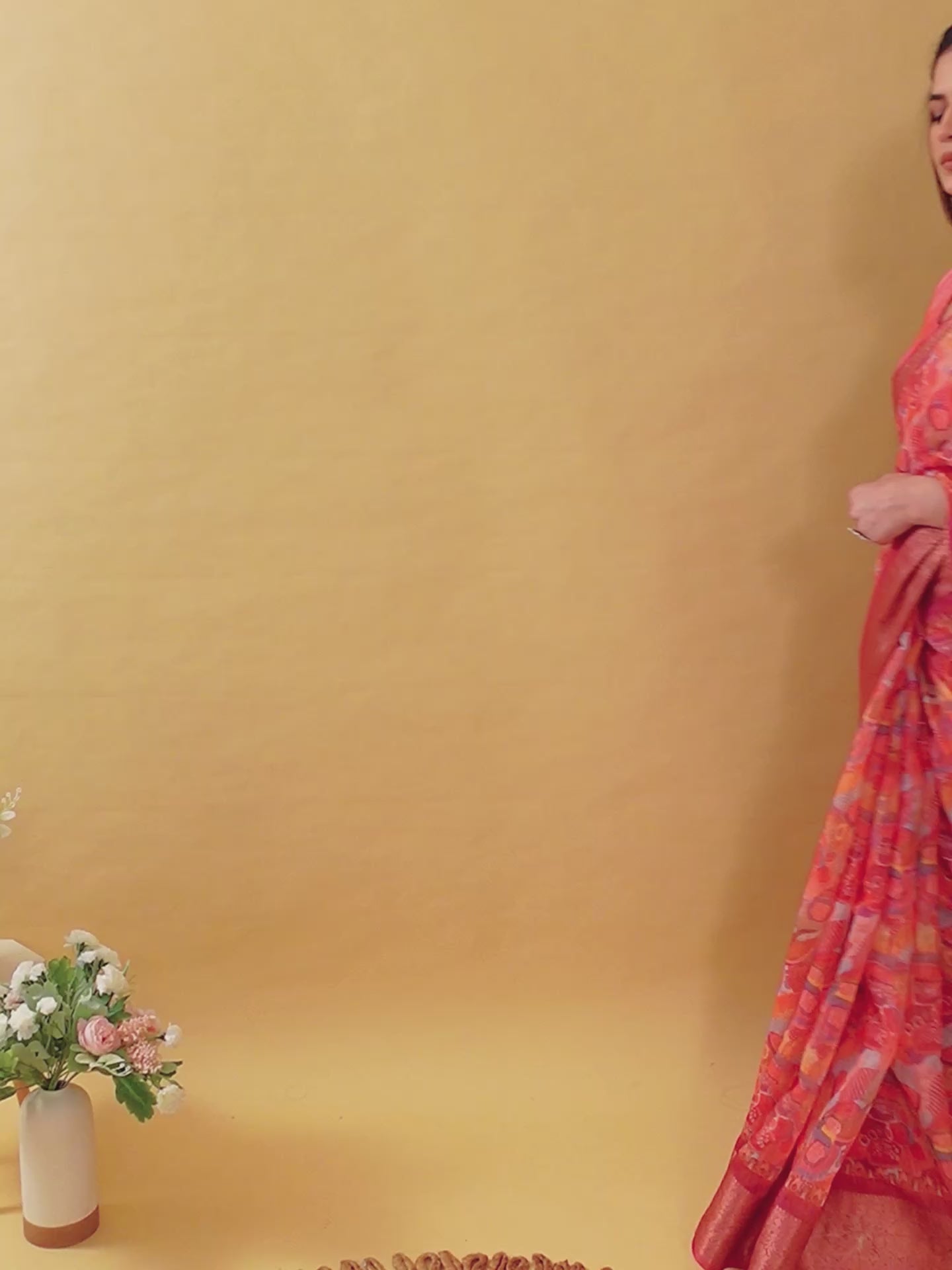 Bold Red Linen Saree with Folk Art & Geometric Design