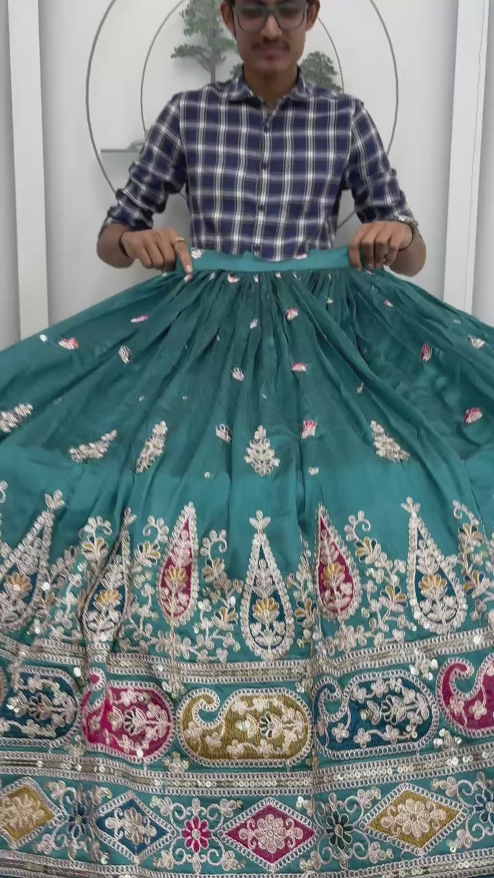 Pure Vichitra Embroidered Lehenga Set