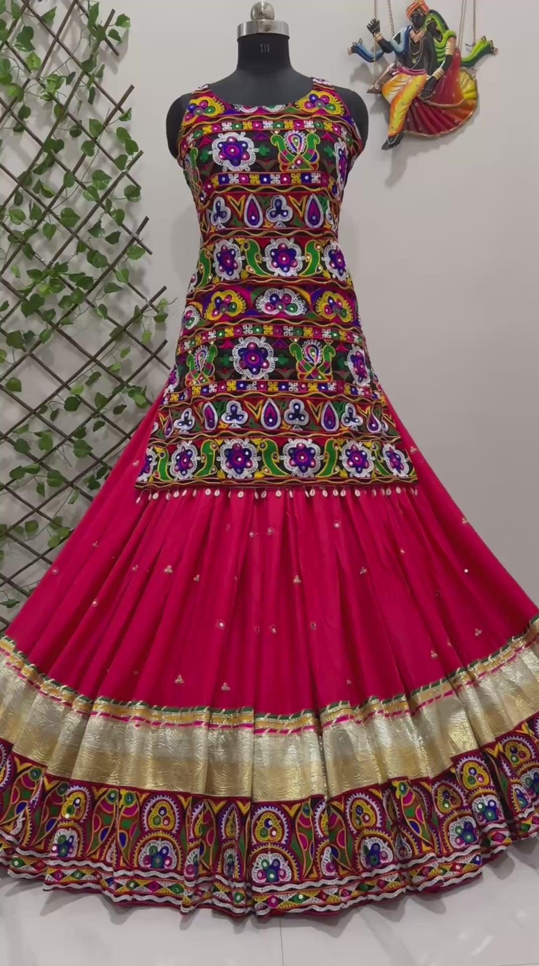 Rayon Cotton Mirror Work Lehenga Kurti Set