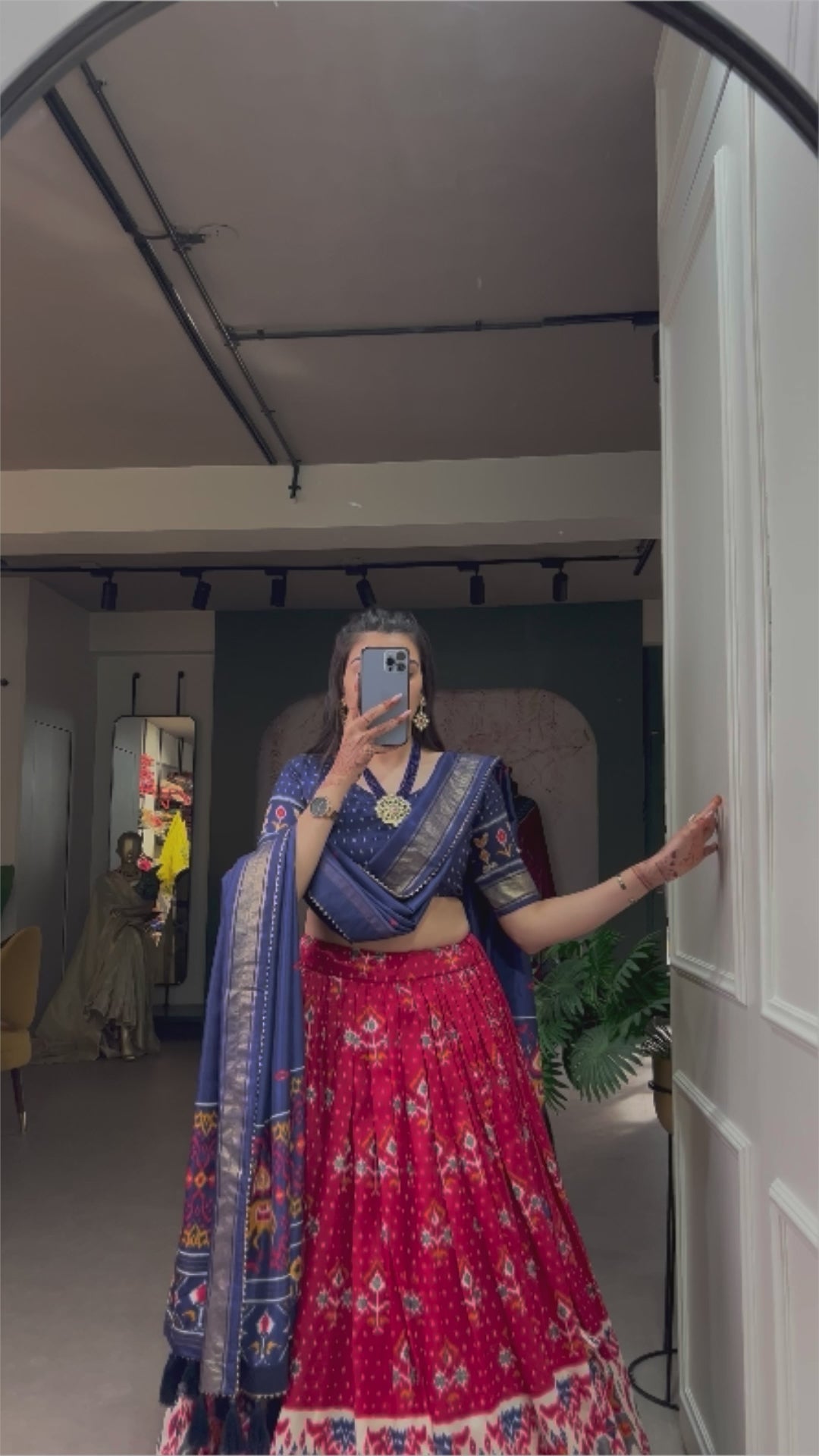 Tusser Silk Lehenga Choli with Intricate Print and Dupatta