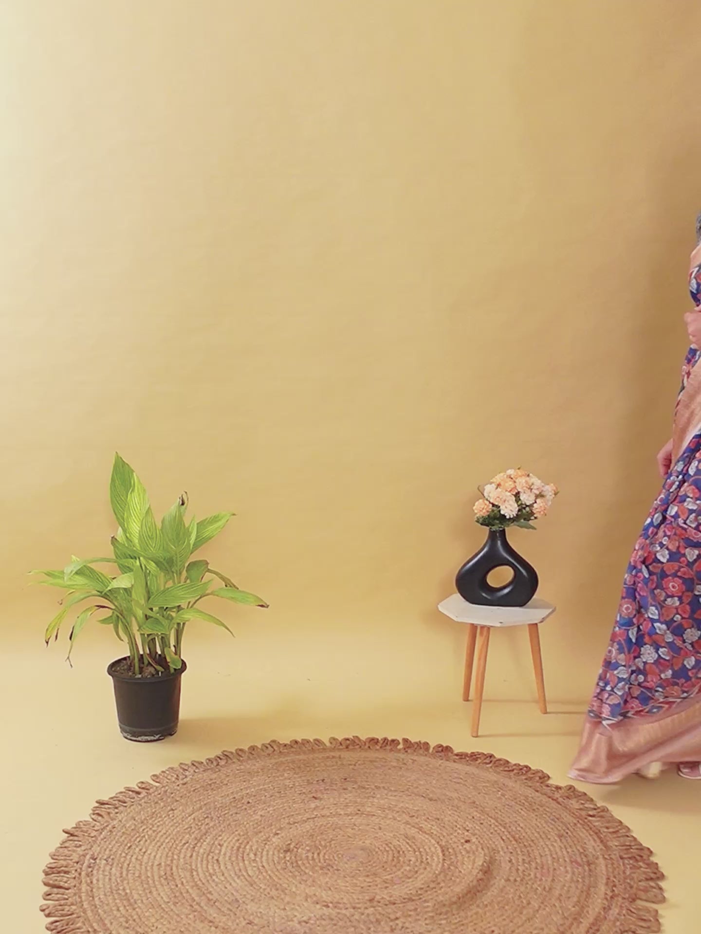 Artistic Navy & Copper Floral Linen Cotton Saree | Jacquard Patta with Metallic Block Print Pallu